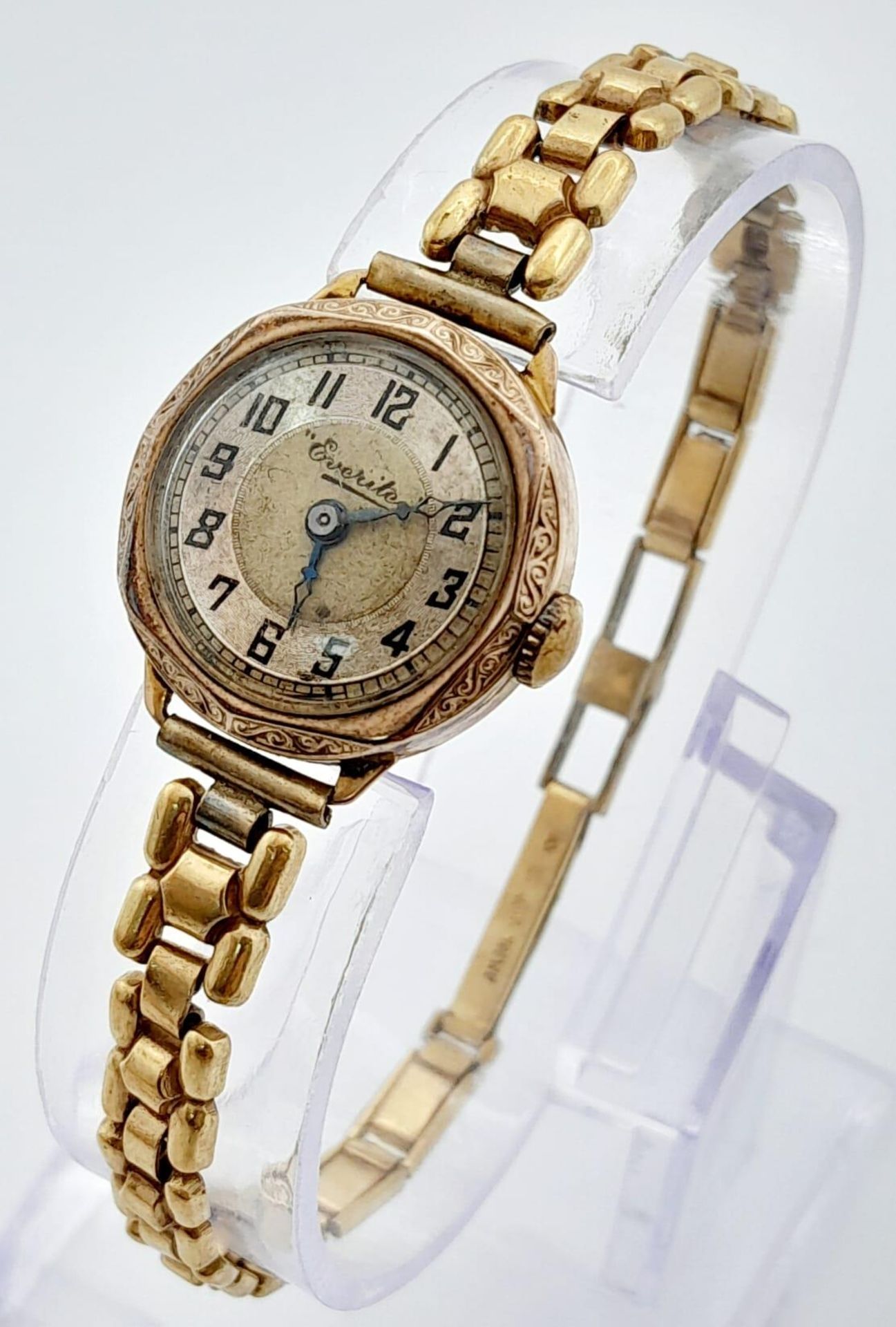 A Vintage 9K Gold Cased Everite Ladies Watch. Gold plated bracelet. 9K gold case - 21mm. Patinaed - Image 2 of 6