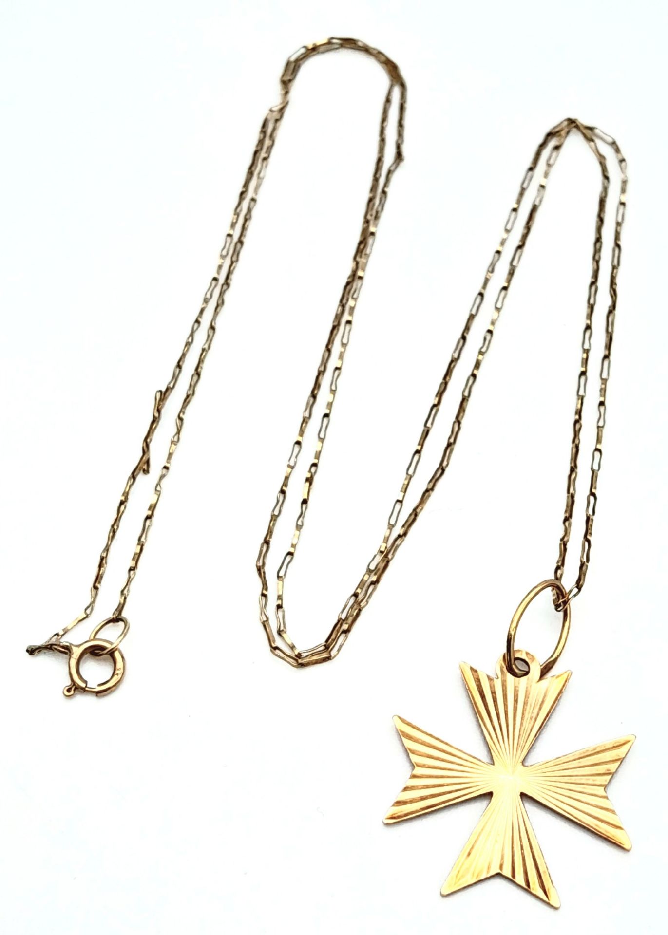 9 K yellow gold chain necklace with a Maltese cross pendant (12 x 12 mm), chain length: 51 cm, total - Bild 3 aus 5