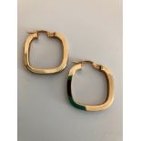 Pair of 9 carat yellow GOLD SQUARE HOOP EARRINGS. Chunky designer style. 1.72 Grams.