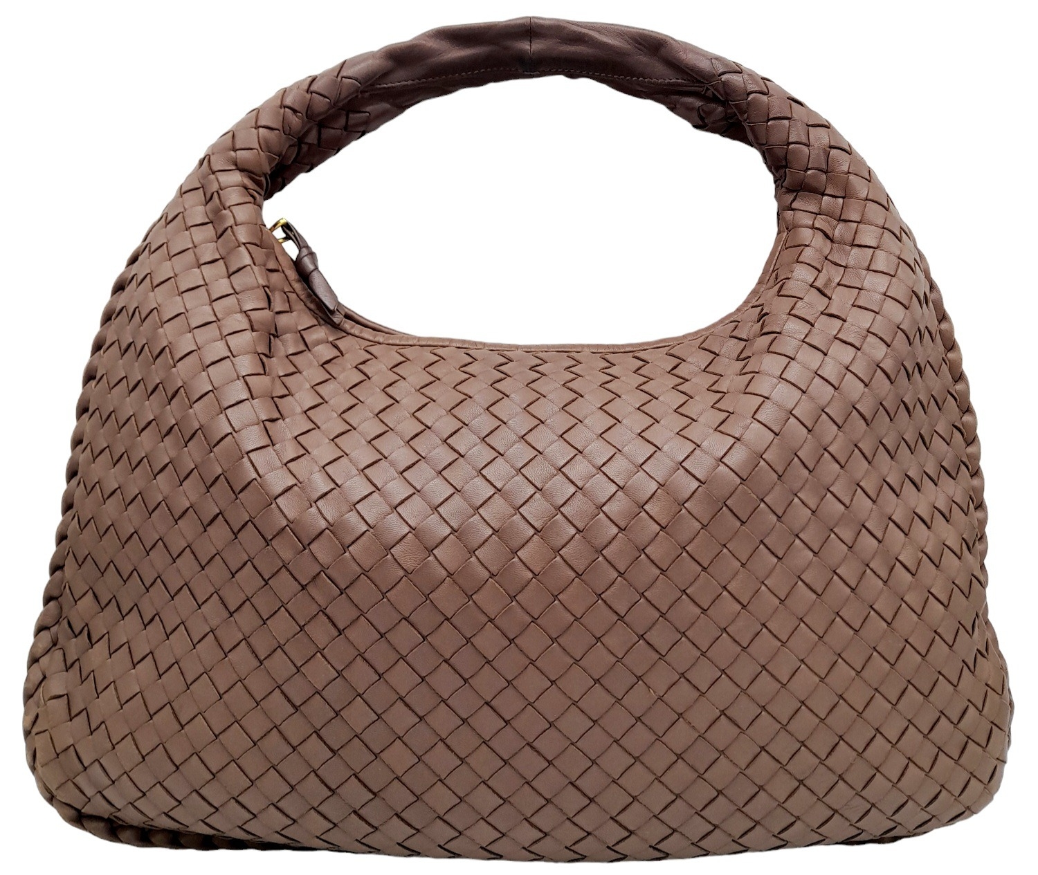 A Bottega Veneta Brown Bag. Intrecciato leather exterior with gold-toned hardware, single handle/