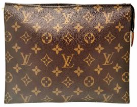 A Louis Vuitton Monogram Poche Toilette Pouch. Leather exterior with gold-tone hardware, zipped