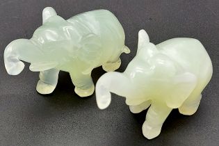 Two Green Jade Elephant Figures. 7cm x 4cm.