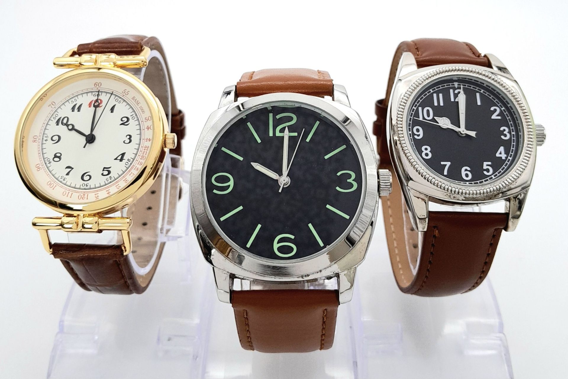 A Parcel of Three Leather Strapped, Military Designed Homage Watches. Comprising: 1) An Italian