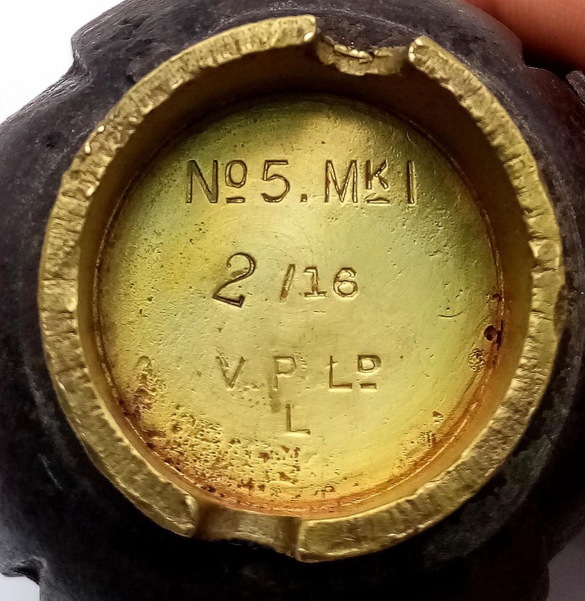 INERT WW1 No 5 Mills Hand Grenade Dated Feb 1916. Great condition for its age. Maker Vickerys - Image 5 of 5