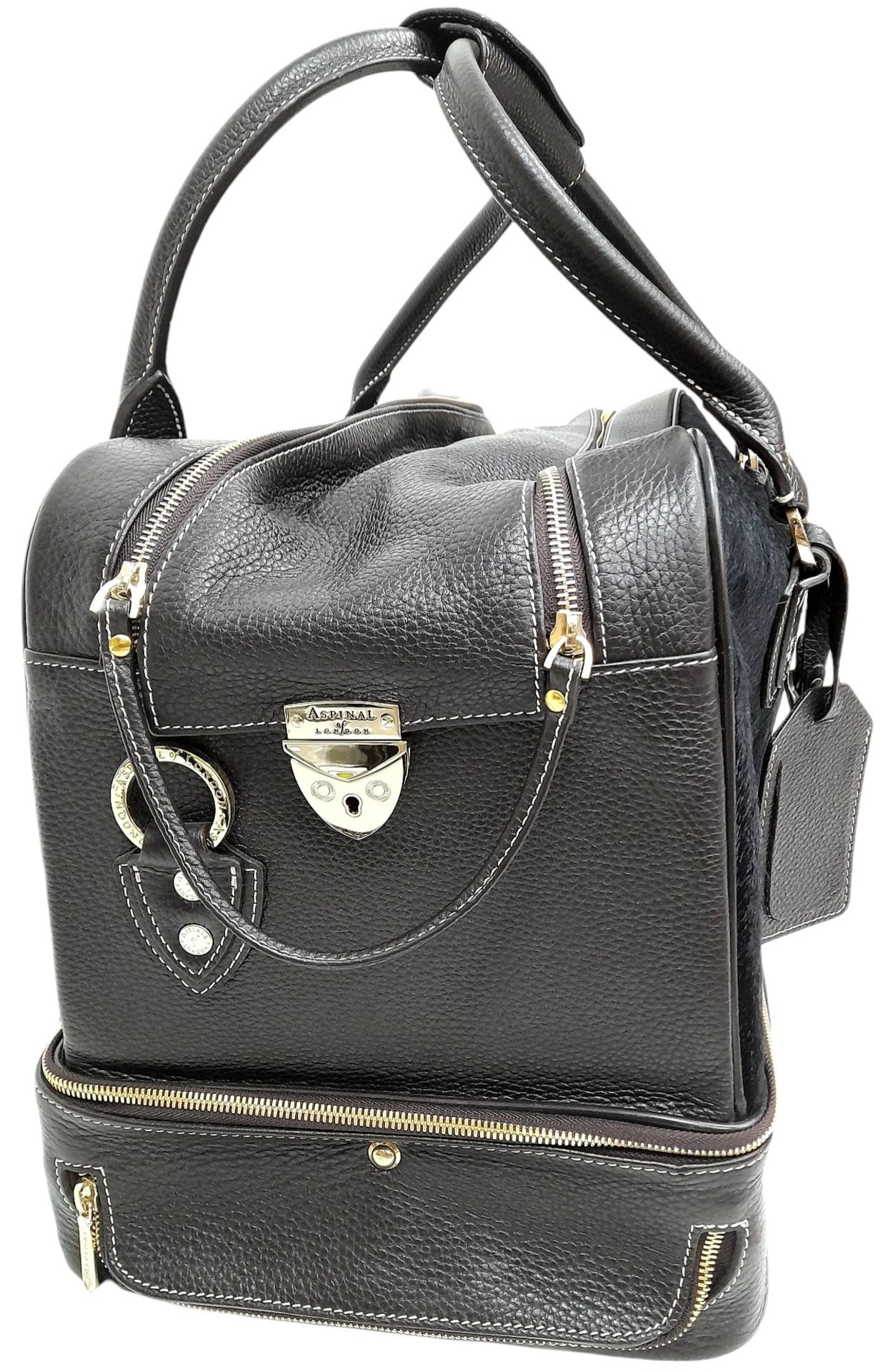 An Aspinal Brown Portofino Convertible Luggage Bag. Leather and pony fur exterior with gold-toned - Bild 16 aus 16
