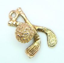 A 14K YELLOW GOLD GOLF CLUBS CHARM. 1.9cm length, 2g weight. Ref: SC 8055