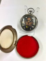 Vintage Masonic automaton pocket watch rotating skull & crossbones as watch ticks . Working