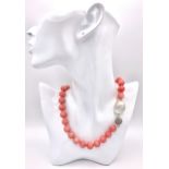 A Gorgeous Pink Rhodochrosite Beaded Necklace with Keisha Baroque Pearl Interrupter and