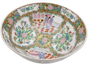 A Very Large Antique Chinese Famille Rose Bowl. Beautiful colours depicting court scenes amongst