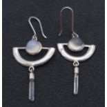 An Elegant Pair of Art Deco/Art Nouveau Style Sterling Silver Moonstone and Quartz Earrings. 5cm