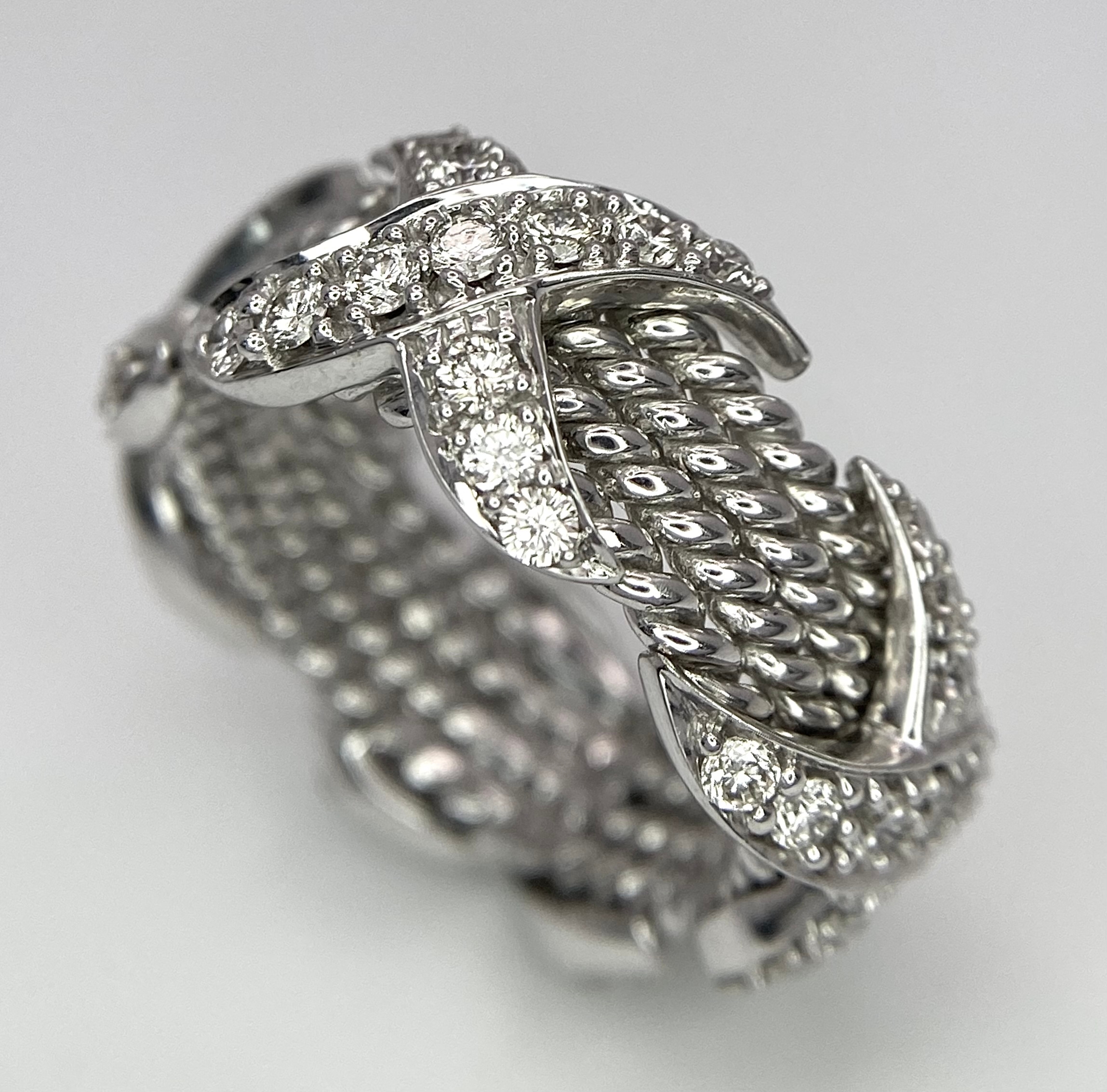 A 9K WHITE GOLD FANCY DIAMOND KISS RING. 0.80ctw, Size K, 6.6g total weight. Ref: SC 8051 - Image 2 of 6