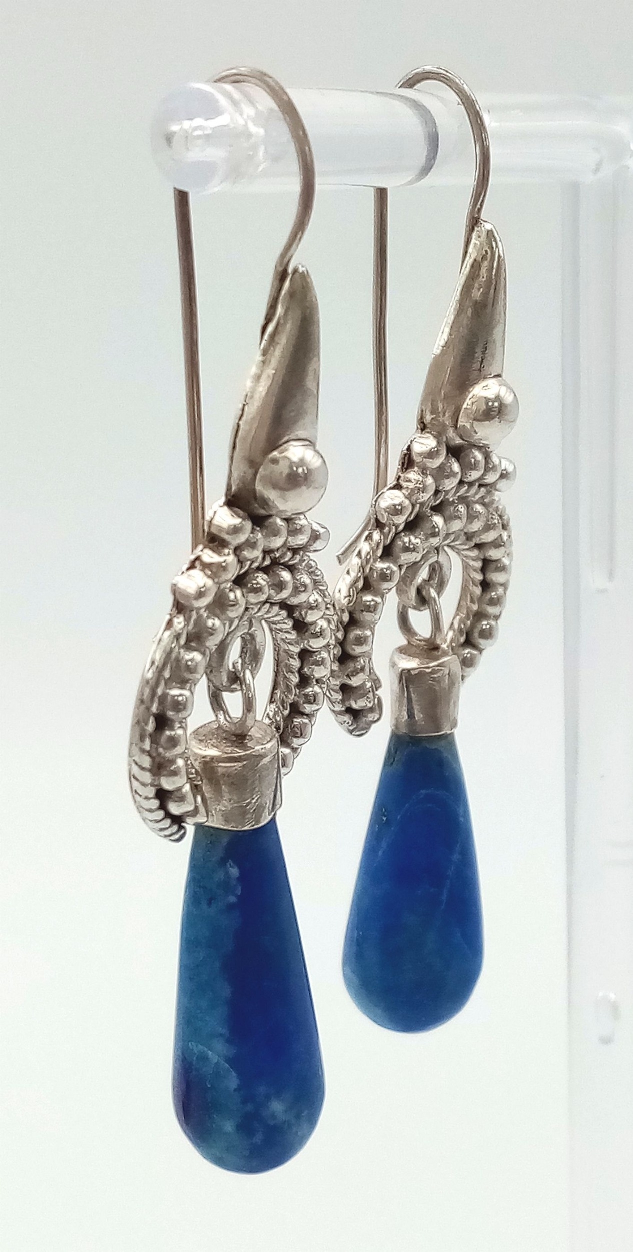 A Pair of Silver Lapis Lazuli Teardrop Earrings. 5cm drop - Image 3 of 5
