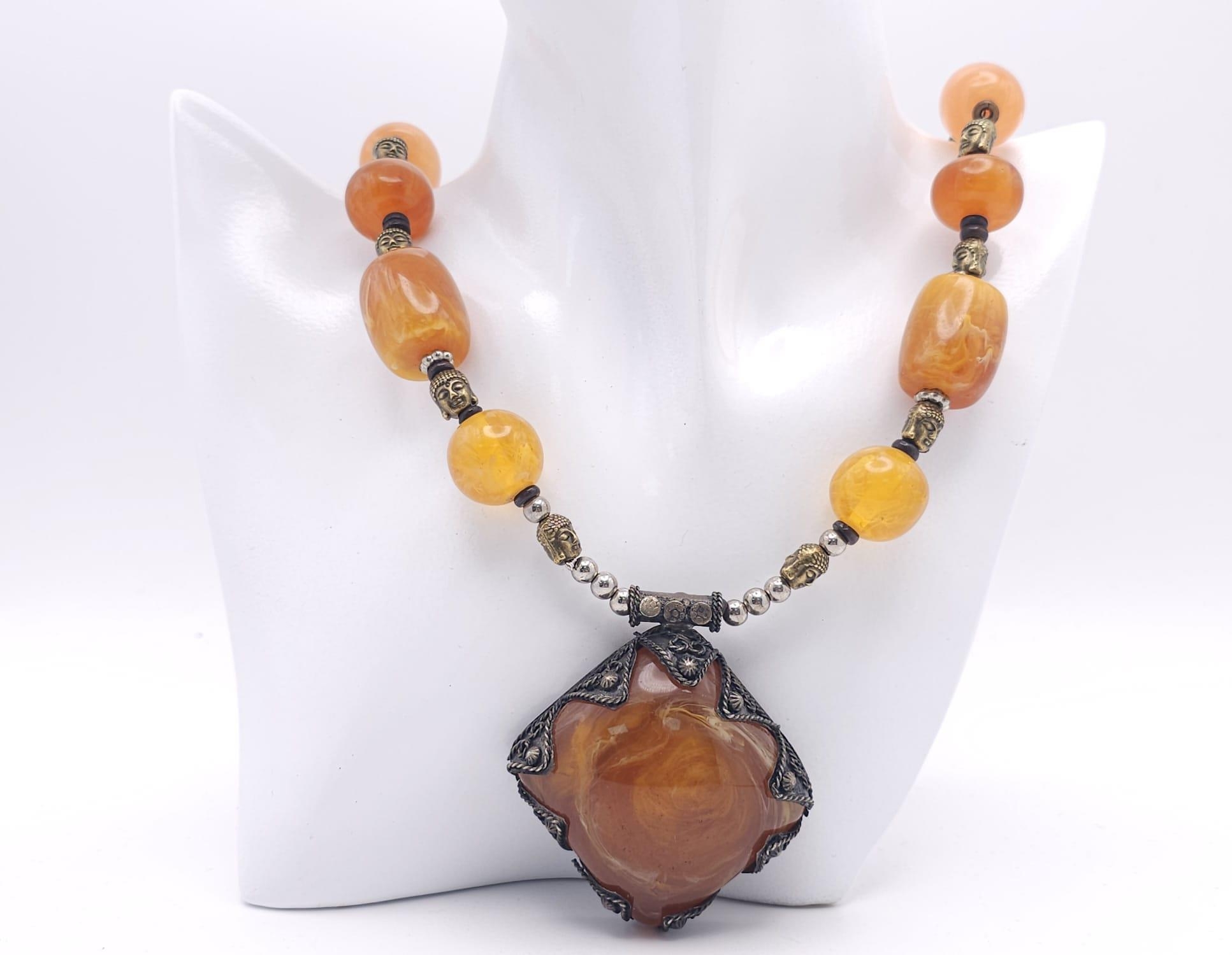 Two Amber Resin Statement Necklaces and Pendants. Both 56cm. - Image 16 of 16