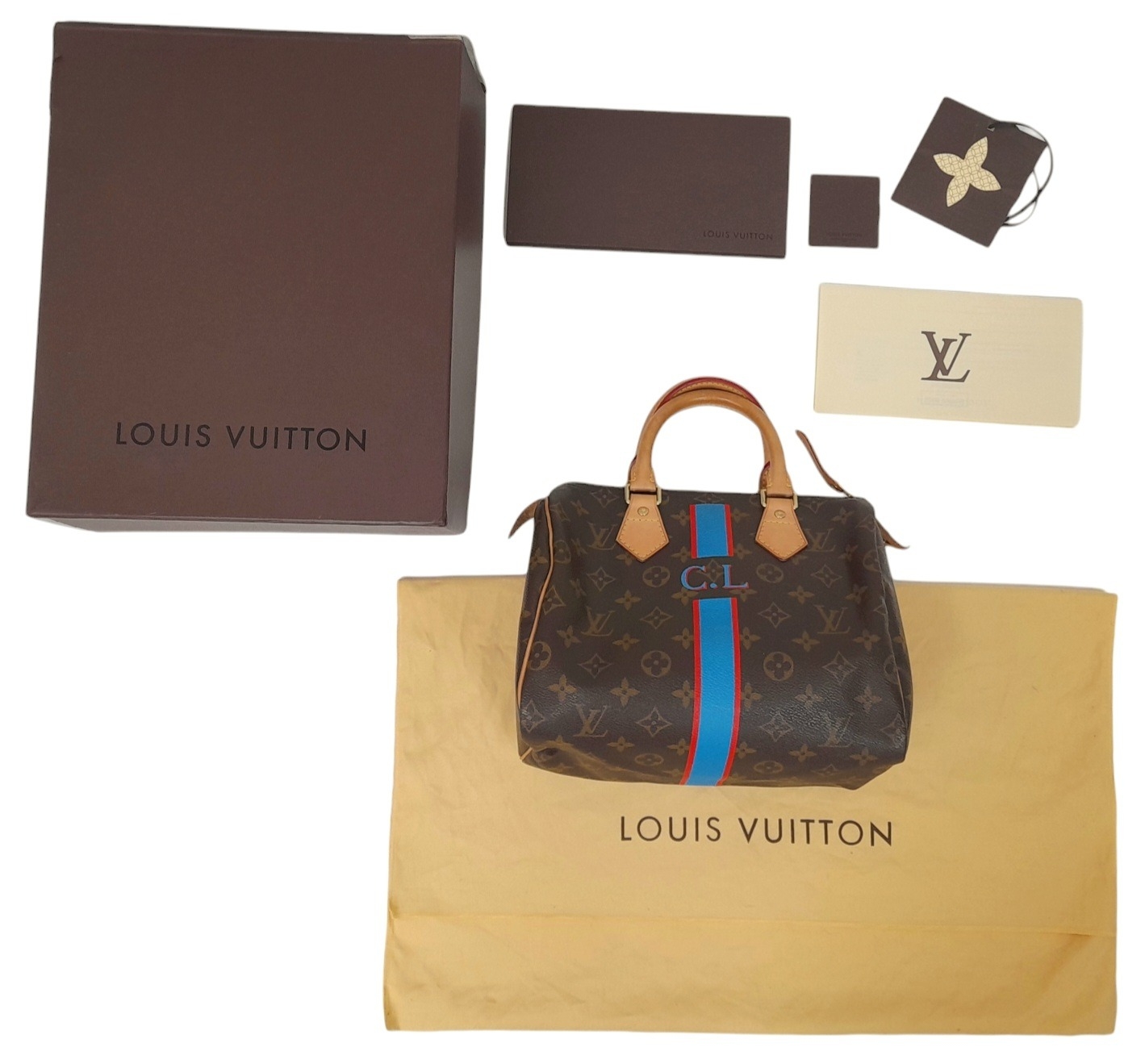 A Louis Vuitton Monogram Stripe Canvas Speedy Perso Bag. LV monogram canvas exterior with C.L. - Image 4 of 10