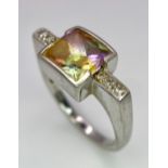 A 925 Silver Mystic Topaz Ring. Size P.