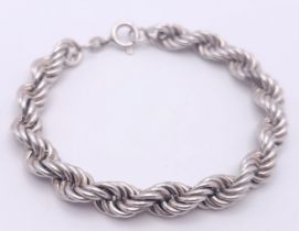 A STERLING SILVER SOLID HEAVY ROPE BRACELET. 22.5cm length, 46.6g total weight. Ref: SC 8083