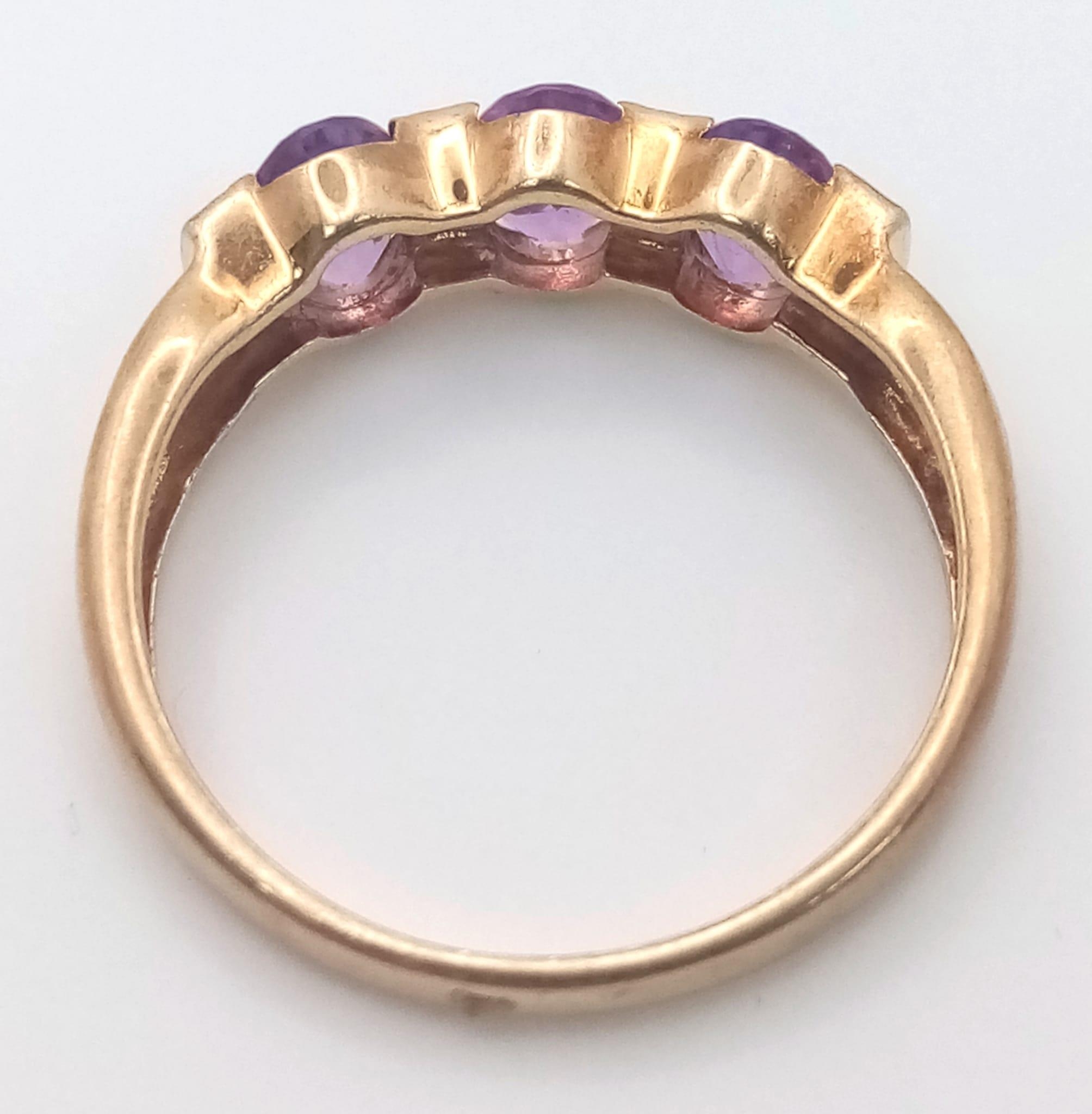 A 9K Yellow Gold Diamond and Amethyst Ring. Size P, 2.5g total weight. Ref: SC 7067 - Image 3 of 4