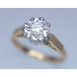 AN 18K YELLOW GOLD DIAMOND SOLITAIRE RING. 3.4G. SIZE O.