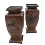 An Antique Pair of Miniature Bronze Vases. Wonderful detail climaxing in an Eagle attacking a