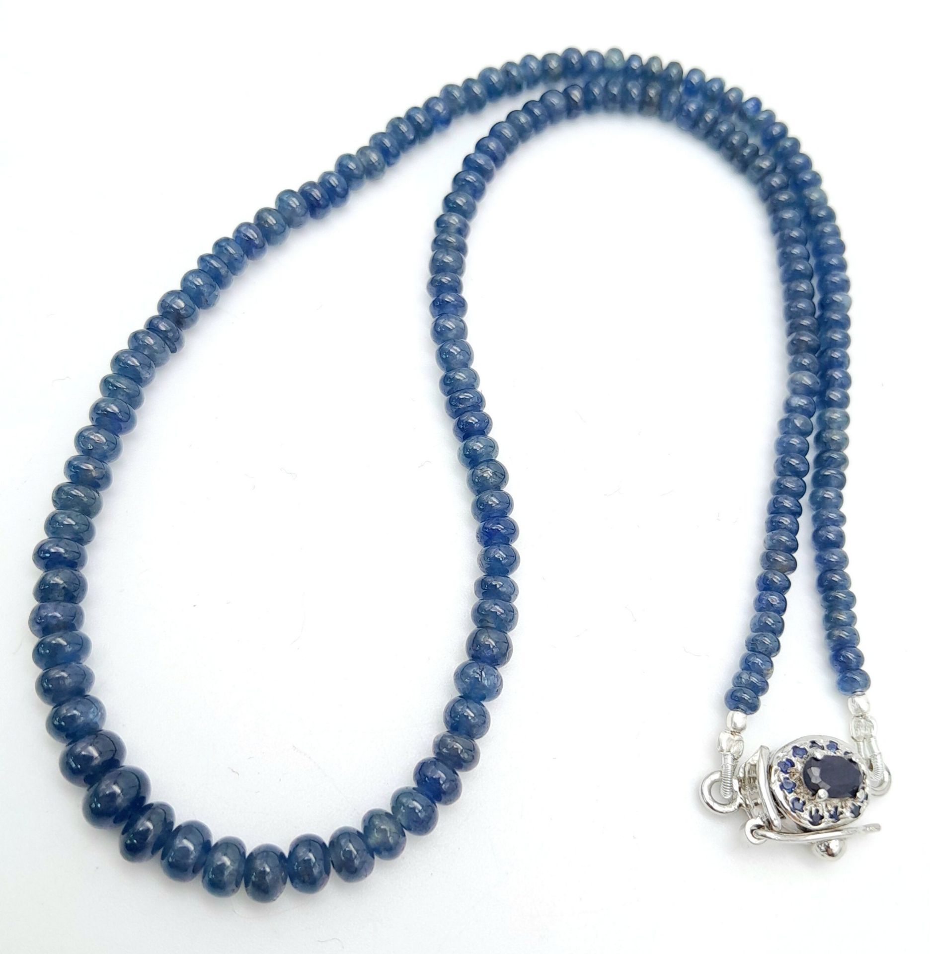 A 115ctw Blue Sapphire Small Rondelle Single Strand Necklace - with Sapphire and 925 Silver clasp. - Image 2 of 5
