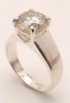 A 3ct White Moissanite Solitaire 925 Silver Ring. Size S. 7.85g weight. Ref: CD-1251