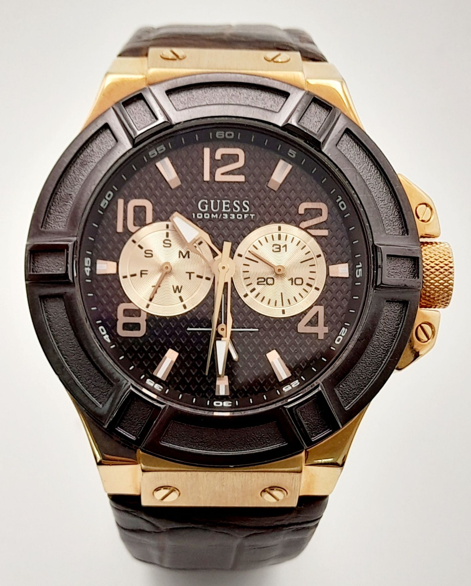A Men’s Rose Gold-Toned Sports Fashion Watch by Guess (45mm Case). Full Working Order. - Image 5 of 6