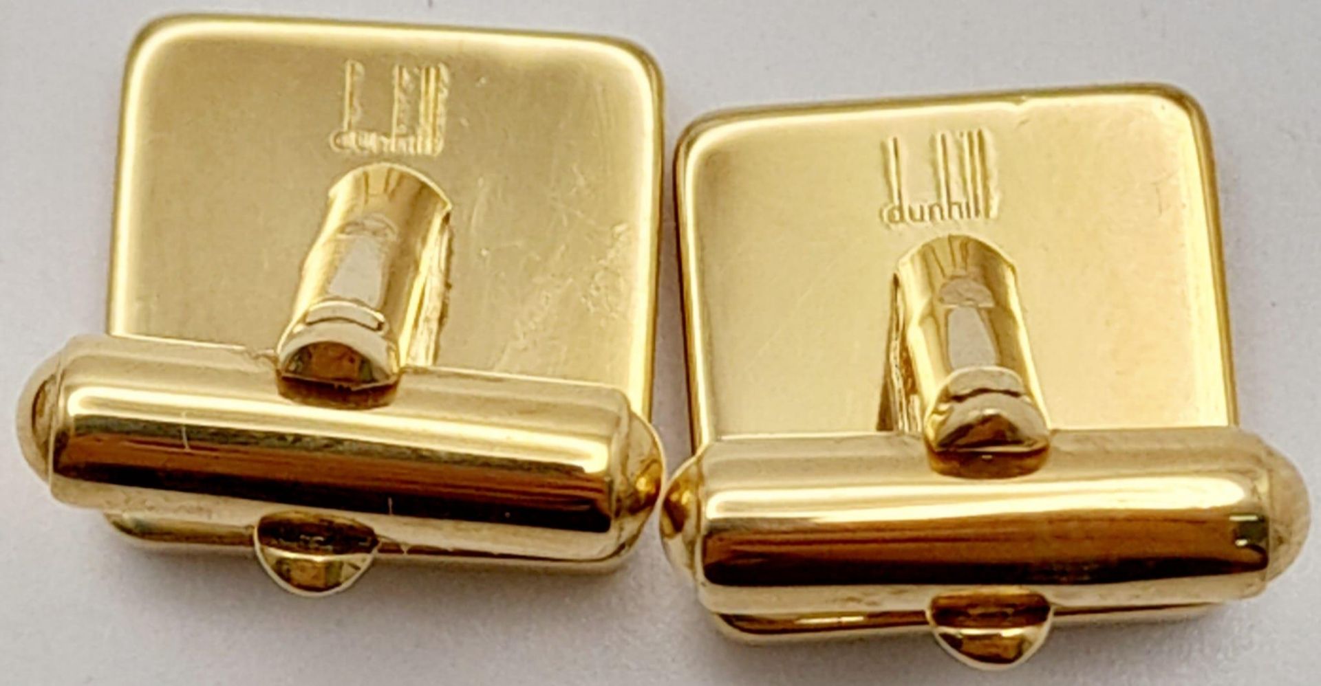 An Excellent Condition Pair of Square Yellow Gold Gilt Tortoiseshell Cufflinks by Dunhill in their - Image 4 of 8
