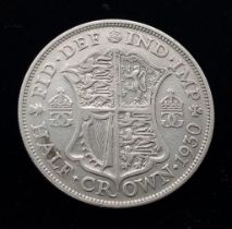A George V 1930 Silver Half Crown Coin. VF grade but please see photos.