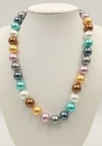 A Vibrant Multi Coloured South Sea Pearl Shell Beaded Necklace. 12mm beads. 44cm necklace length.