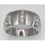 A 9K WHITE GOLD MATTE/POLISHED DIAMOND SET RING. 0.15ctw Size N, 6.2g total weight. Ref: SC 8001