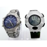 Two Vintage Collectible Men’s Watches. Comprising: 1) A Stainless Steel Digital & Analogue Watch