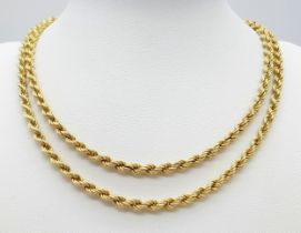 A 9K Yellow Gold Rope Necklace. 74cm. 14.3g weight.