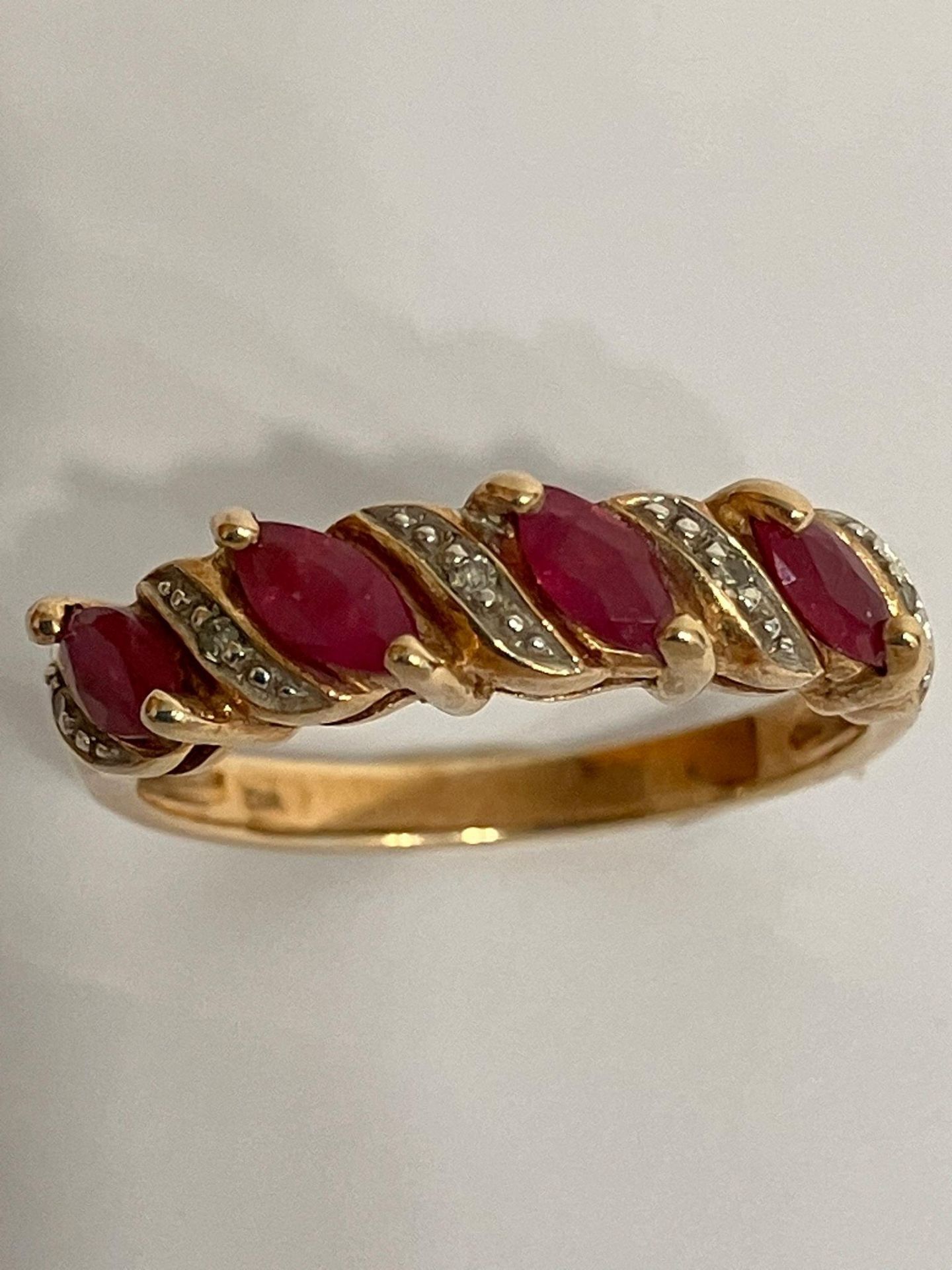 Classic 9 carat GOLD RUBY and DIAMOND RING. having Rubies and Diamonds sweep mounted. Full UK - Image 2 of 3