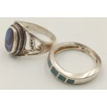 2 X STERLING SILVER MOTHER OF PEARL RINGS. Both size M, 7.2g total weight. Ref: SC 8095