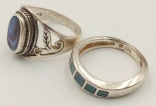 2 X STERLING SILVER MOTHER OF PEARL RINGS. Both size M, 7.2g total weight. Ref: SC 8095