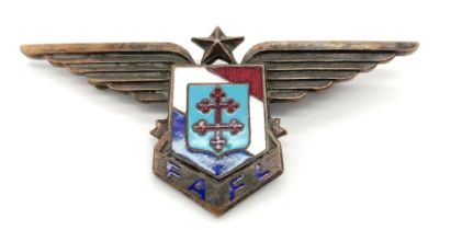 WWW Free French Airforce Badge with serial number on the back.