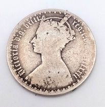 An 1872 Queen Victoria Gothic Type Silver Florin. Please see photos for conditions.