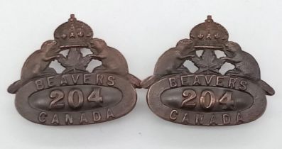WW1 Canadian Expeditionary Force Collar Badges. 204th Battalion Toronto Beavers.
