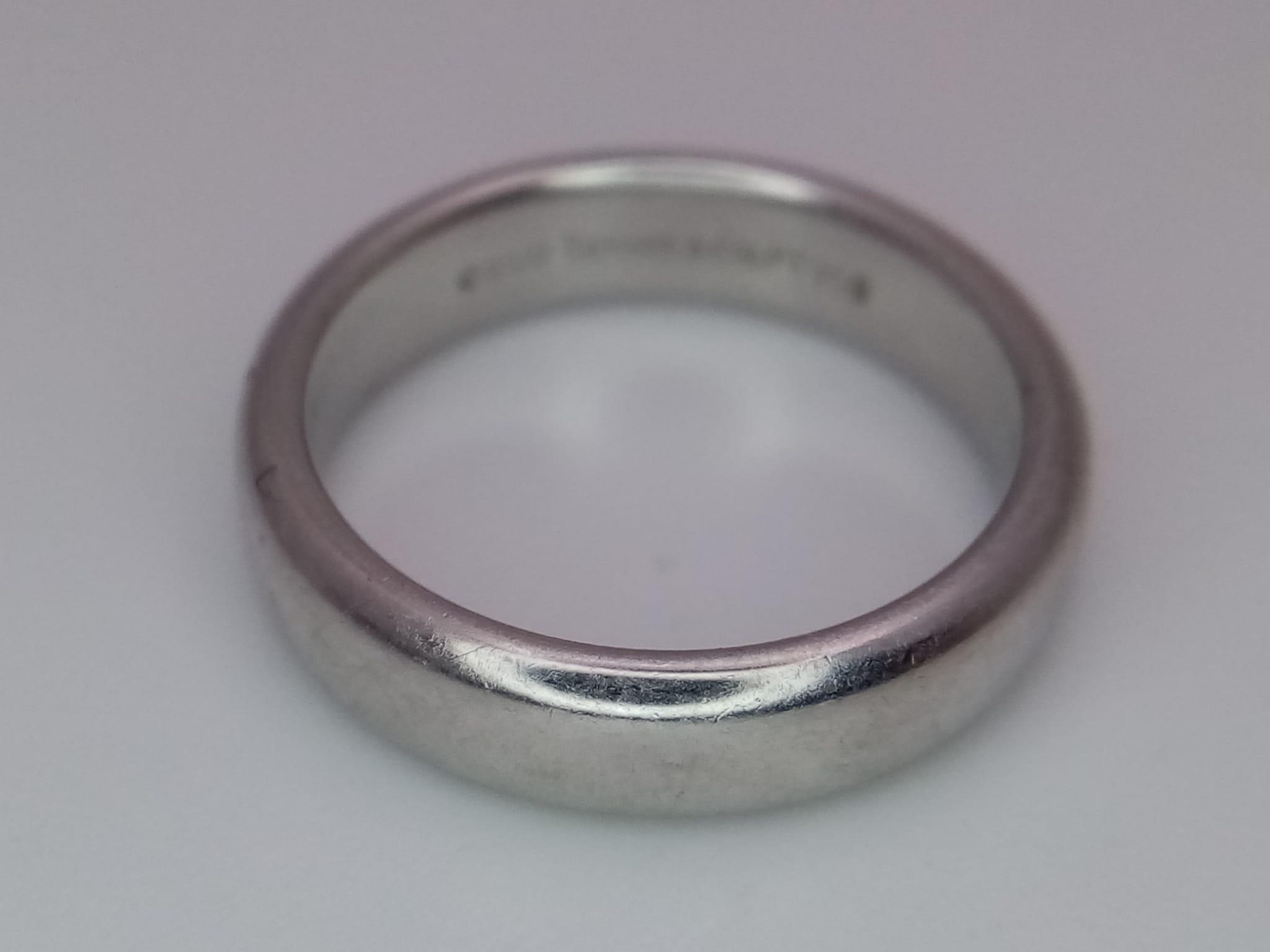 Tiffany and Co Platinum 4mm rounded band ring. 8.2g. Size K. - Image 3 of 4