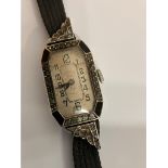 Ladies Vintage Art Deco SILVER WRISTWATCH with BLACK ONYX and MARCASITE DETAIL. Hallmark for 1924