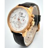 An Ingersoll Chronograph Quartz Gents Watch. Brown leather strap. Gilded case - 44cm. White dial