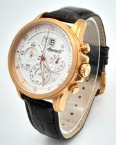 An Ingersoll Chronograph Quartz Gents Watch. Brown leather strap. Gilded case - 44cm. White dial