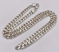A 925 Silver Flat Curb Link Chain. 50cm length. 26.7g