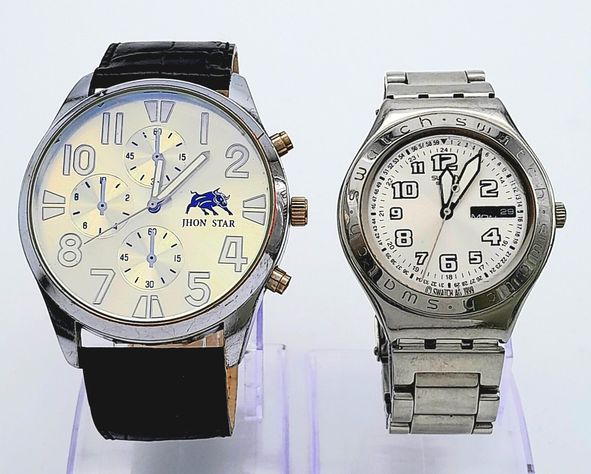 Two Dress Watches, Comprising: 1) Date/Date ‘Irony’ Stainless Steel Watch by Swatch (38mm
