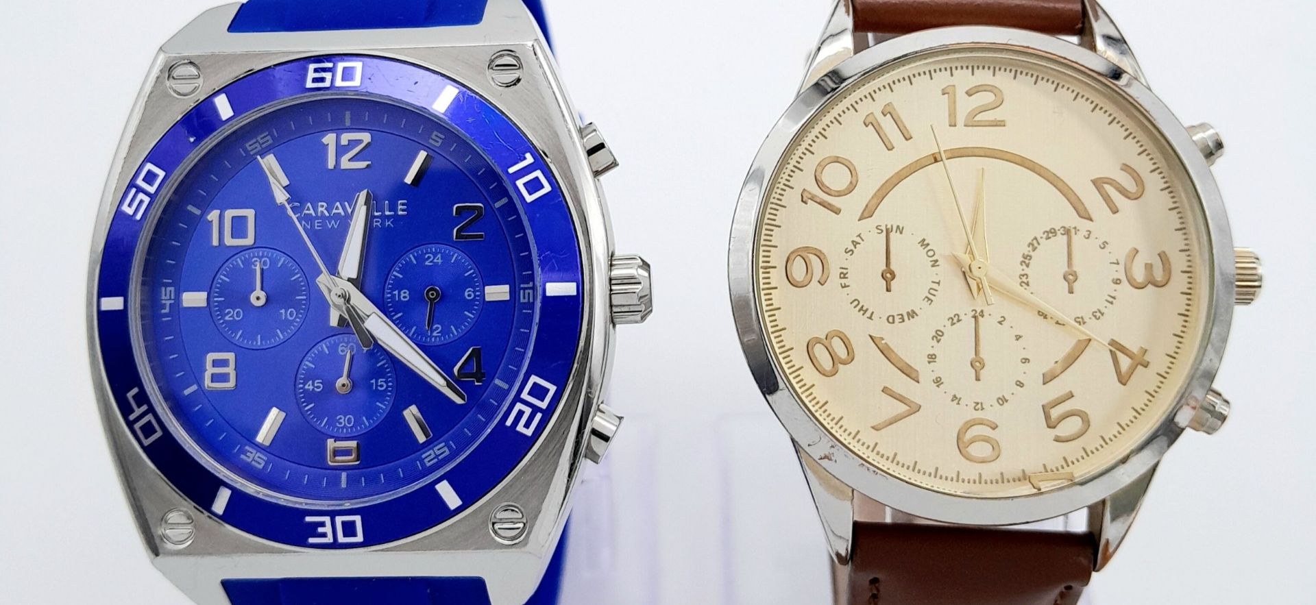 Two Men’s Quartz Watches, Comprising: 1) A Blue Face Chronograph Sports Watch by Caravelle New - Image 2 of 7