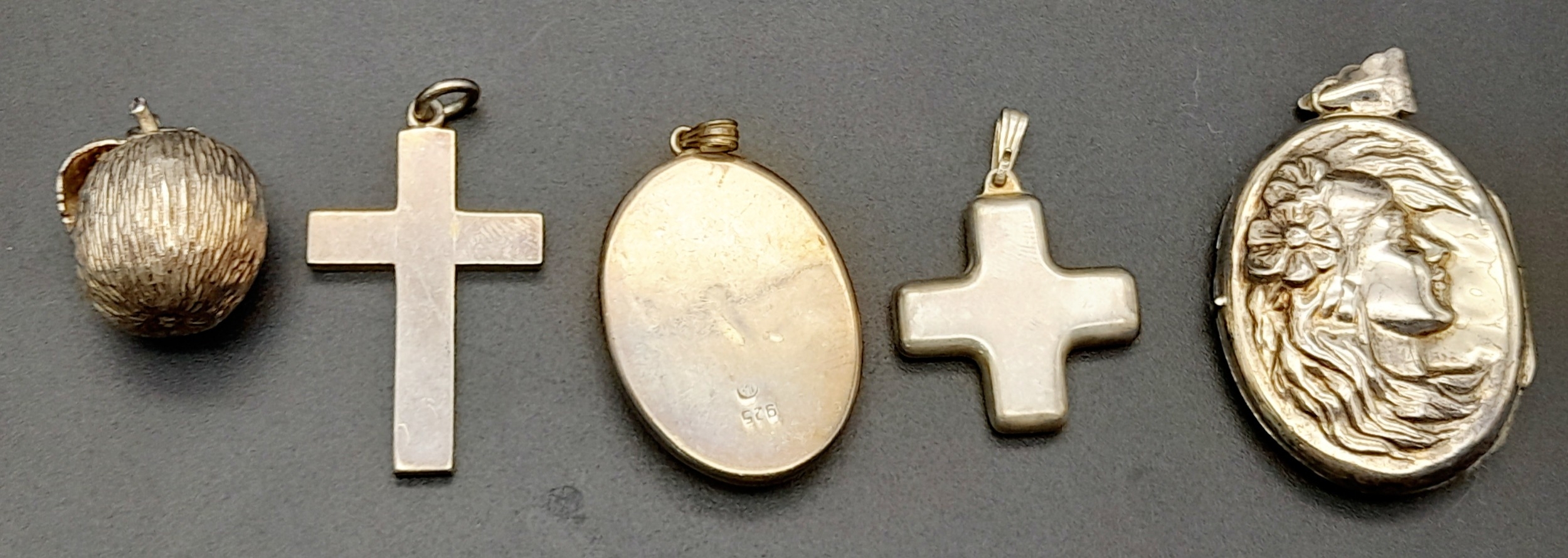 Five Different Style 925 Silver Pendants. Largest pendant, locket - 4.5cm. 45g total weight - Image 3 of 4