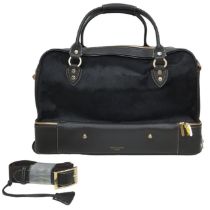An Aspinal Brown Portofino Convertible Luggage Bag. Leather and pony fur exterior with gold-toned