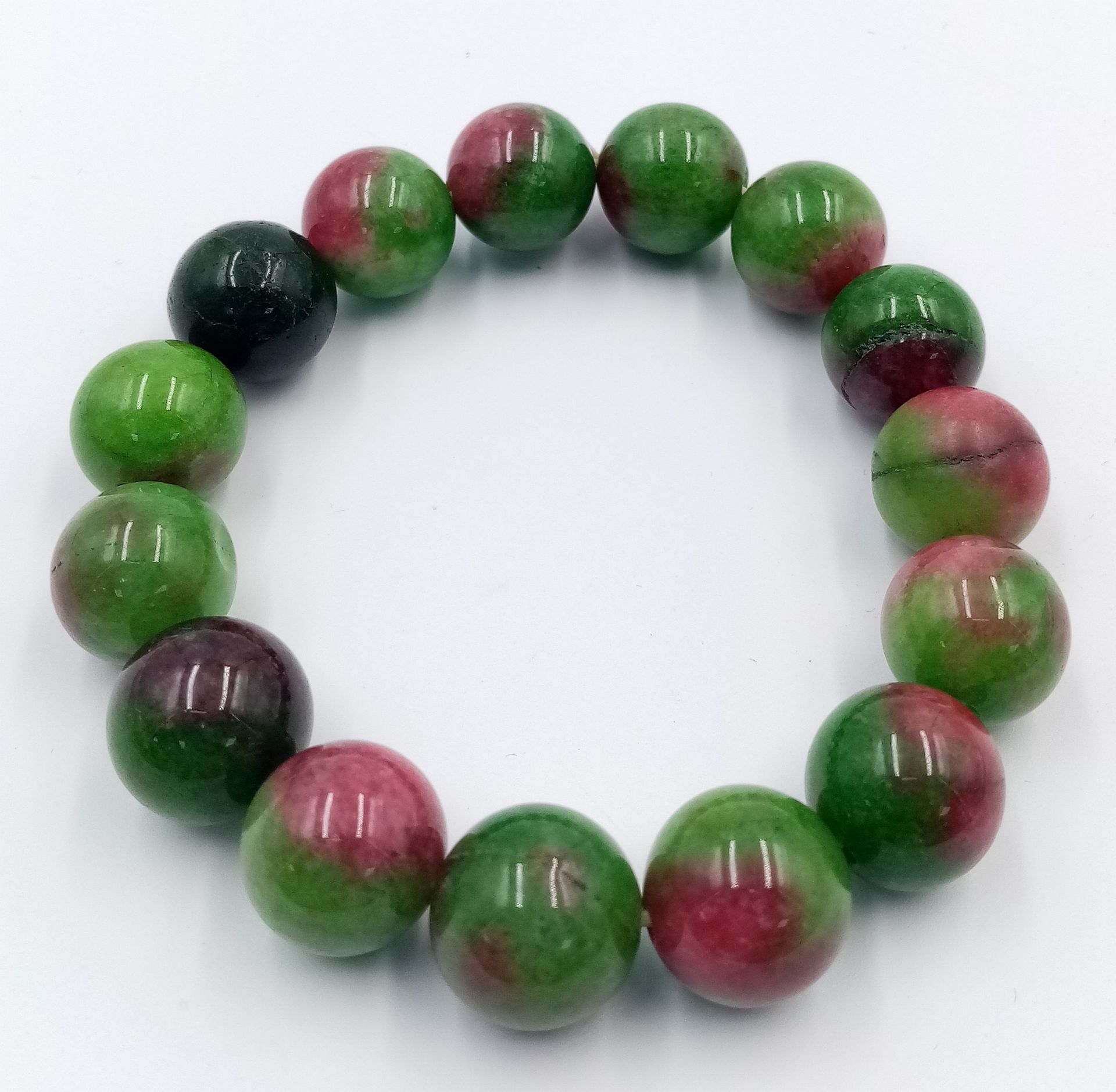 A Watermelon Agate Expandable Bracelet. 14mm beads