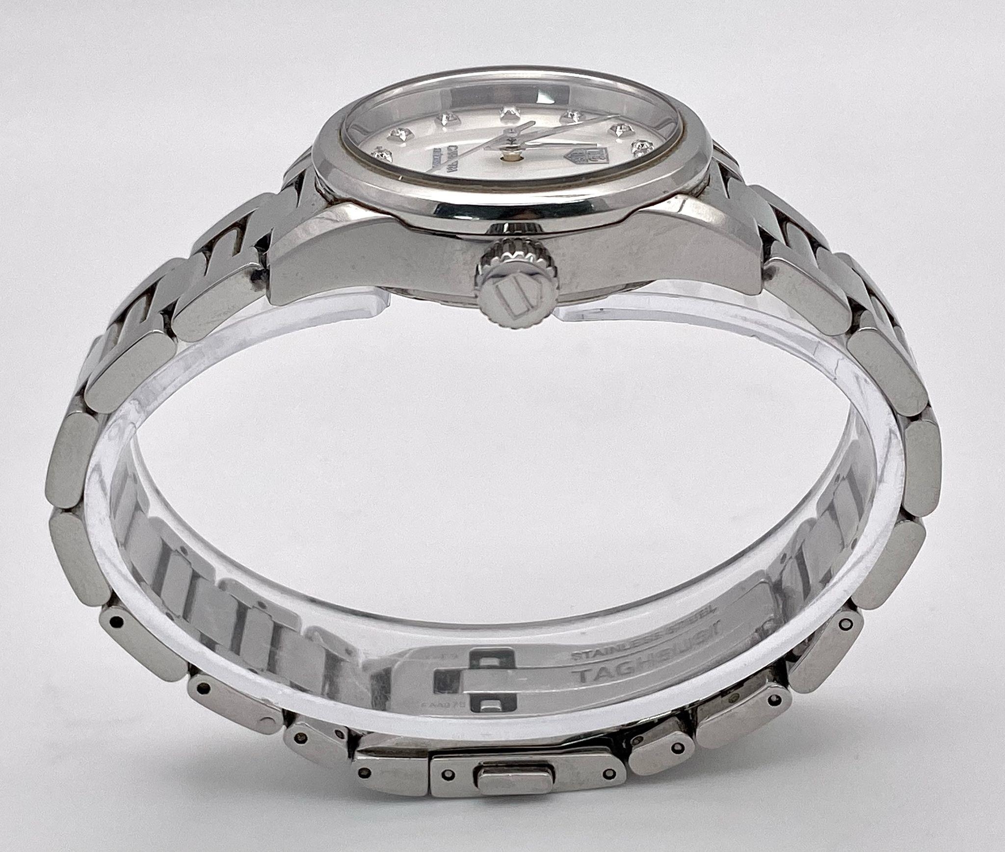 A Tag Heuer Carrera Diamond Ladies Automatic Watch. Stainless steel bracelet and case - 28mm. Mother - Image 5 of 10