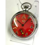 Vintage Masonic automaton pocket watch , hourglass rotates as watch ticks Working